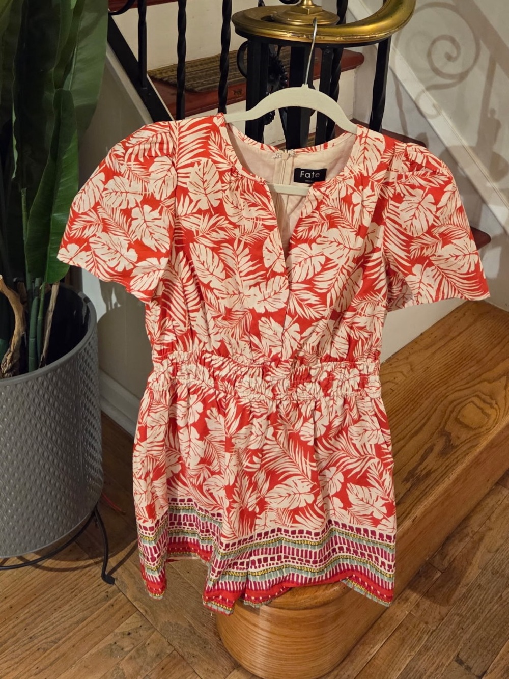 Avara Fate Coral & Cream Short Sleeve Romper